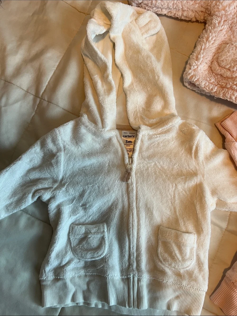 Carter's Soft Hooded Baby Jackets in Pink & White - 3 Pack Look